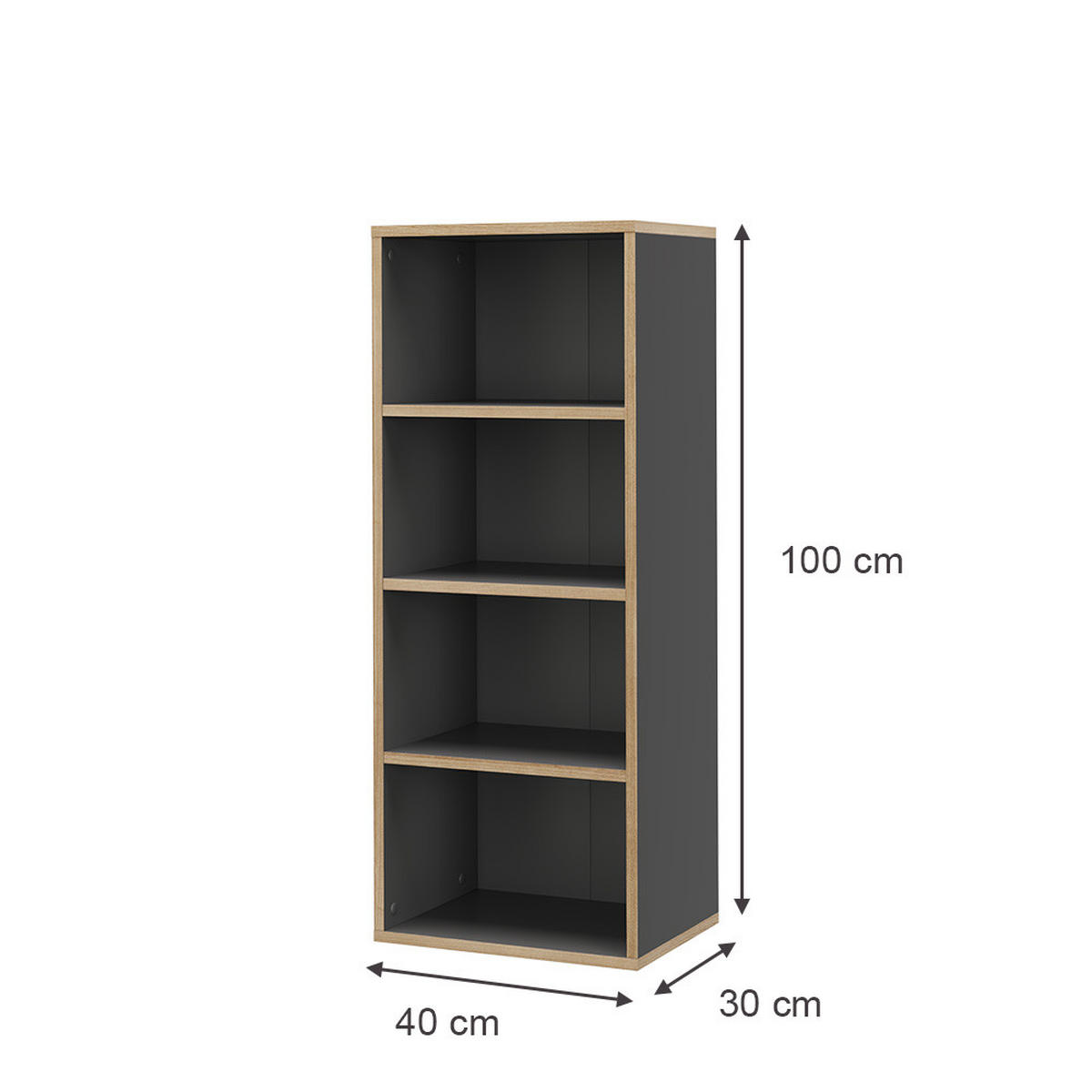BÜCHERREGAL Tetrix Anthrazit 40 x 100 cm mit 4 Fächern - Anthrazit/Beige, Holzwerkstoff (40/100/30cm) - Vicco