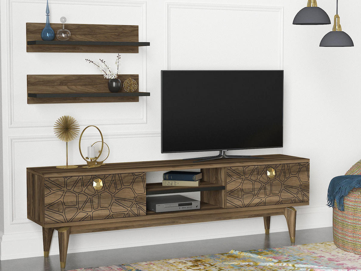 WOHNWAND Royal Walnuss - Goldfarben/Walnussfarben, Holzwerkstoff/Kunststoff (150/45.5/30cm) - moebel17