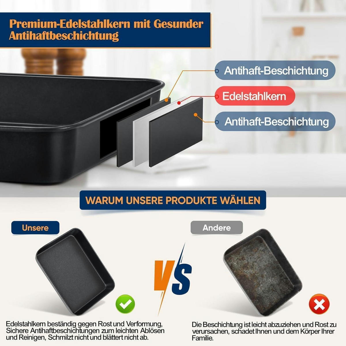 BACKFORM Edelstahl Antihaft 23,8 x 18 x 5 cm - Schwarz, Metall (23.8/5/5cm)