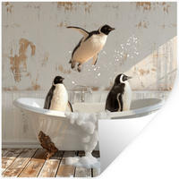 WANDTATTOO Vintage - Pinguin - Badewanne - Schaumstoff 50x50 cm - Schwarz, Kunststoff (50/50/0.1cm) - MuchoWow