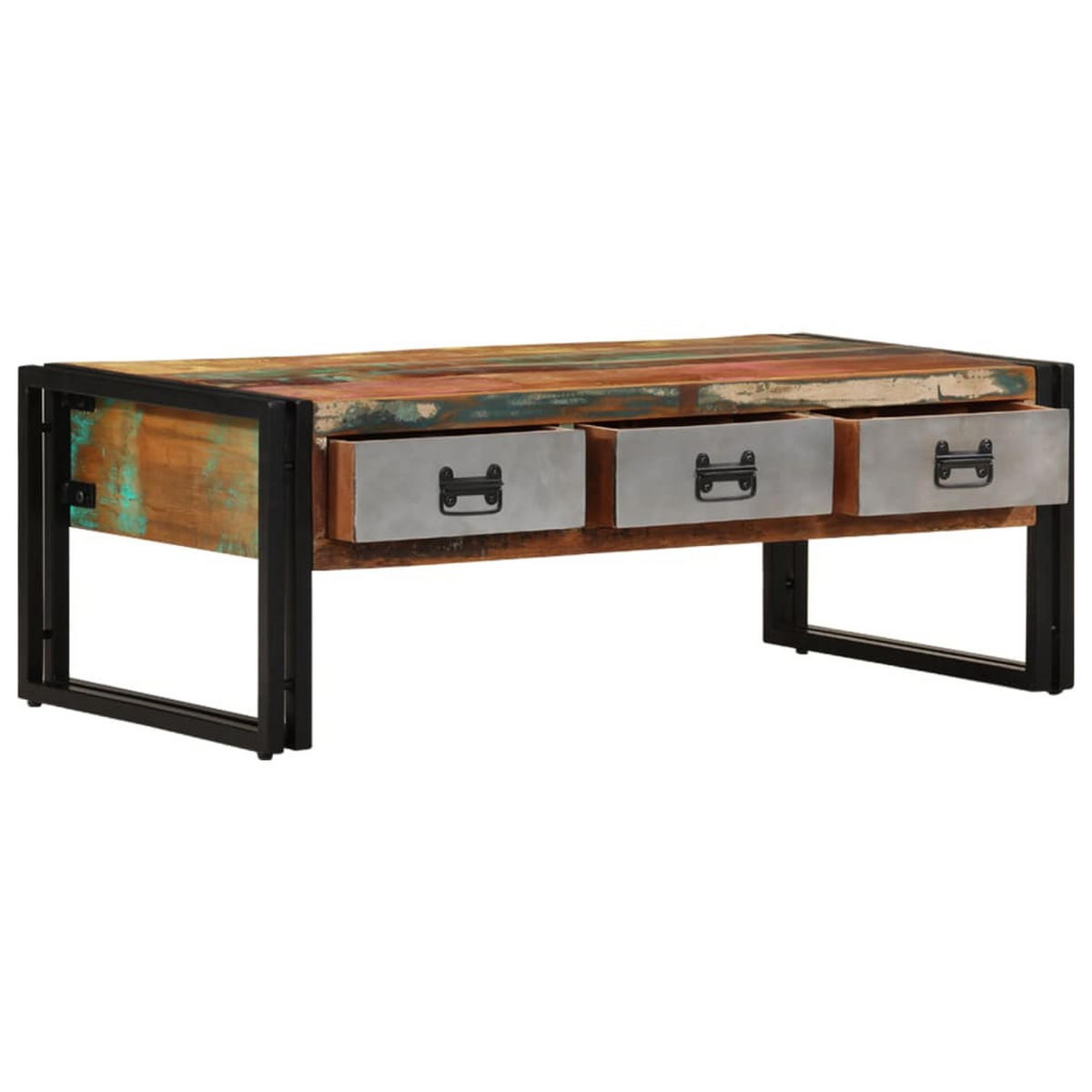 COUCHTISCH mit 3 Schubladen Altholz Massiv 100x50x35 cm - Braun, Holzwerkstoff (100/50/35cm) - furnicato