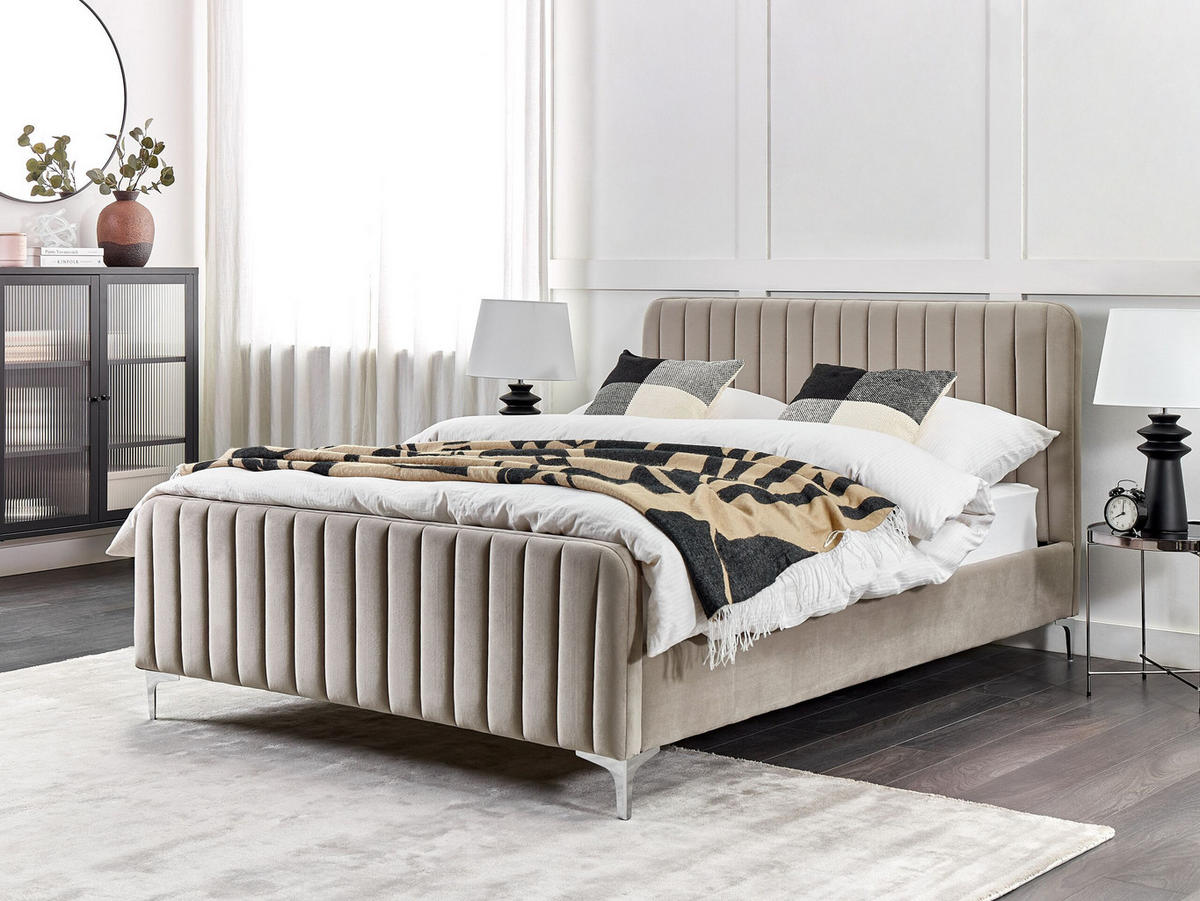 POLSTERBETT 140/200cm Taupe Lunan - Taupe, Textil (140/200cm) - Beliani