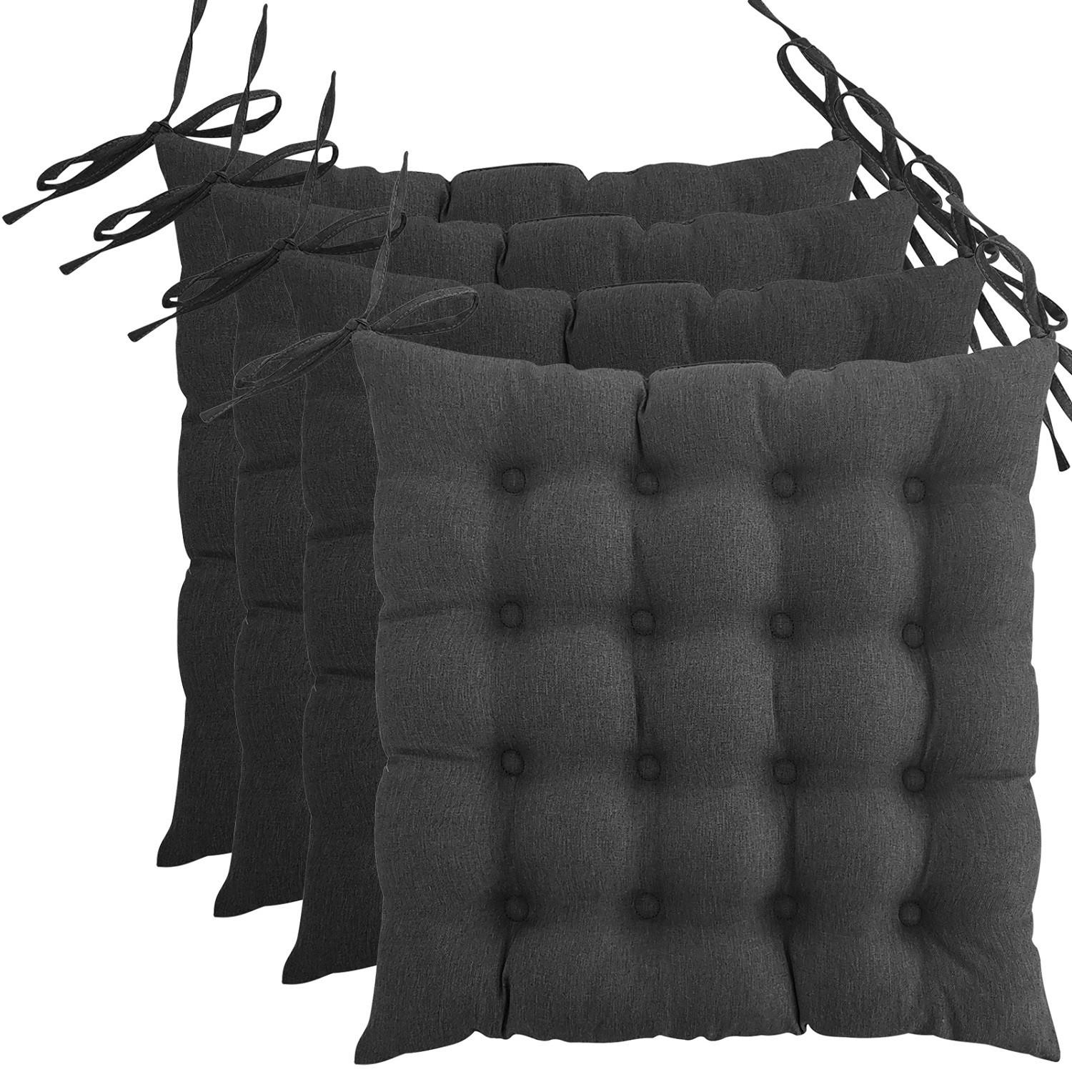 SITZKISSEN 4er Set 16-Punkt dunkelgrau 40/40 cm mit Steppung und Halte-Bändern - Dunkelgrau, Textil (40/40/4cm) - wometo