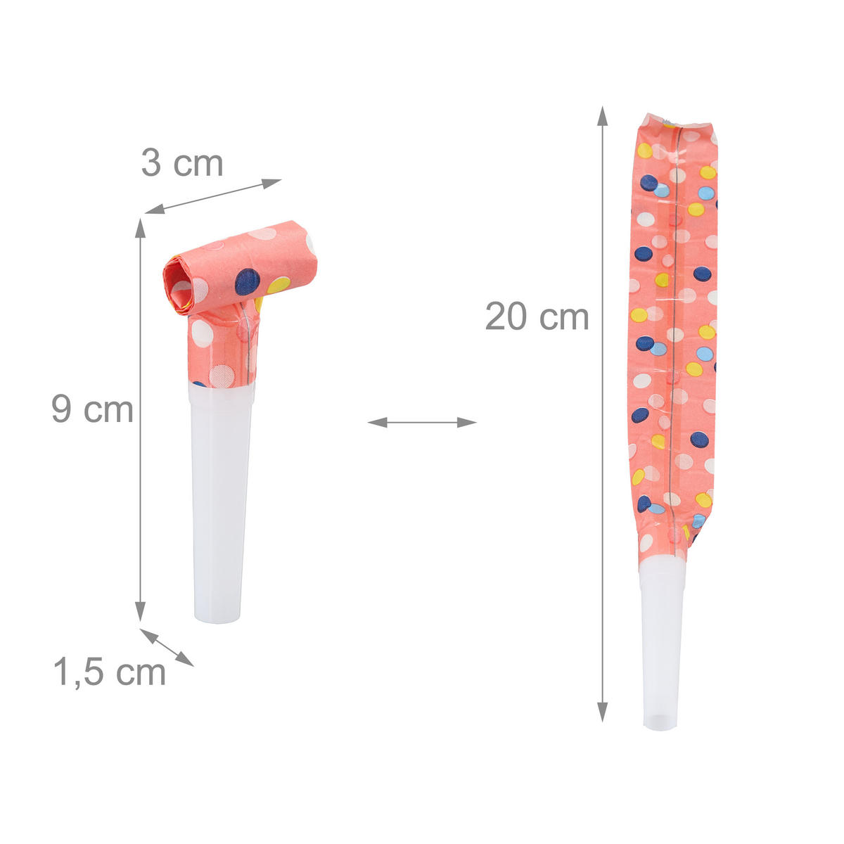 200XPÁRTY trúbky - viacfarebná, plast/papier (3/1.5/9cm) - Relaxdays