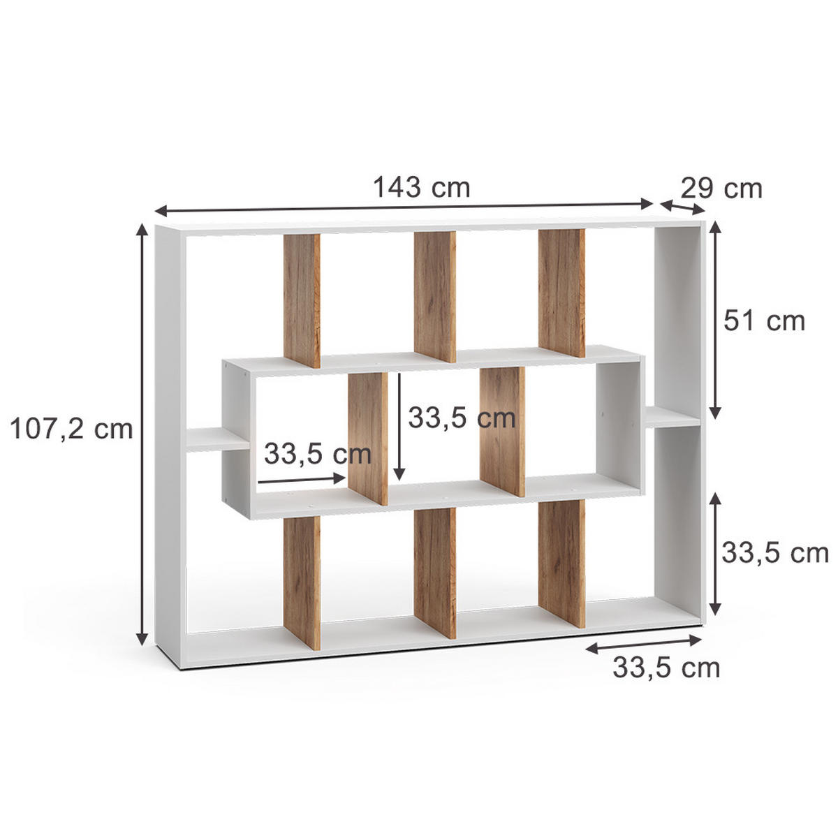 RAUMTEILER Weiß/Goldkraft Eiche 107.2 x 143 cm - Honigeiche/Weiß, Holzwerkstoff (107.2/143/29cm) - Vicco