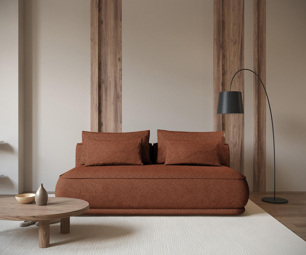 SCHLAFSOFA Leanno Kupferbraun Boucle 210 cm - Schwarz/Kupferfarben, Kunststoff/Textil (210/74/115cm) - Selsey