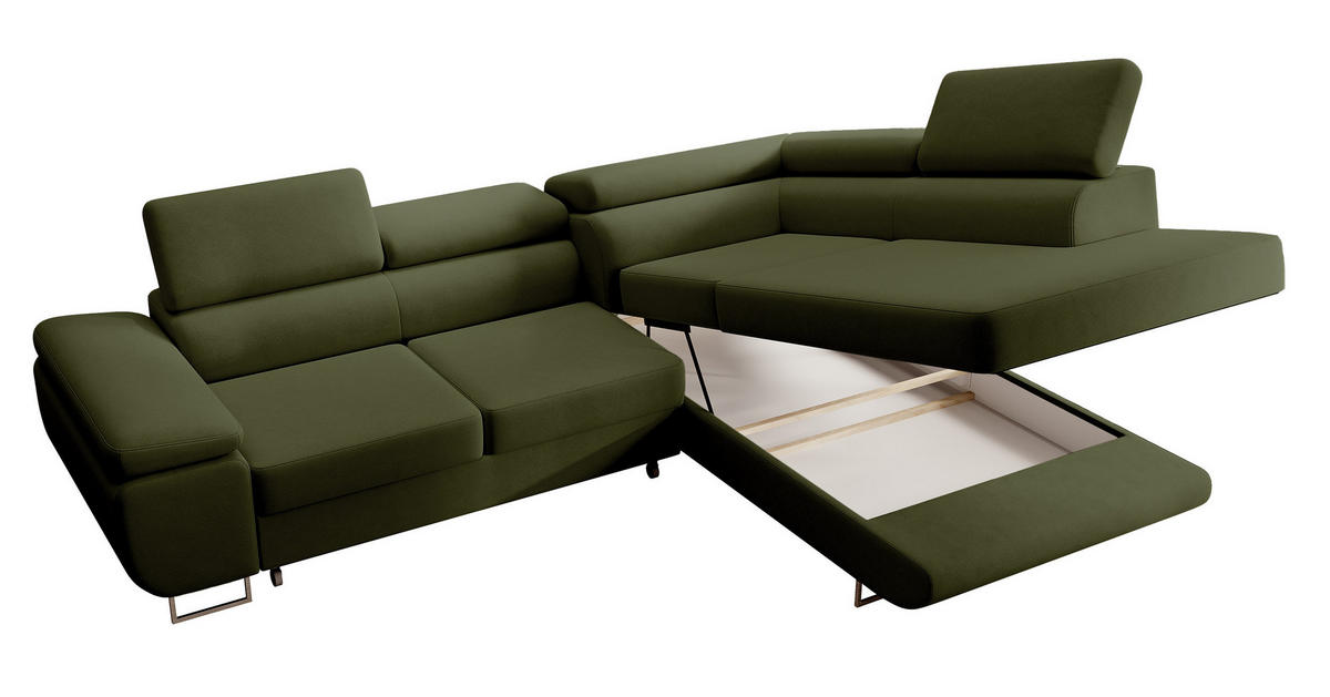 ECKSOFA Stevil Olivgrün Velours - Silberfarben/Olivgrün, Textil/Metall (275/203cm) - Selsey