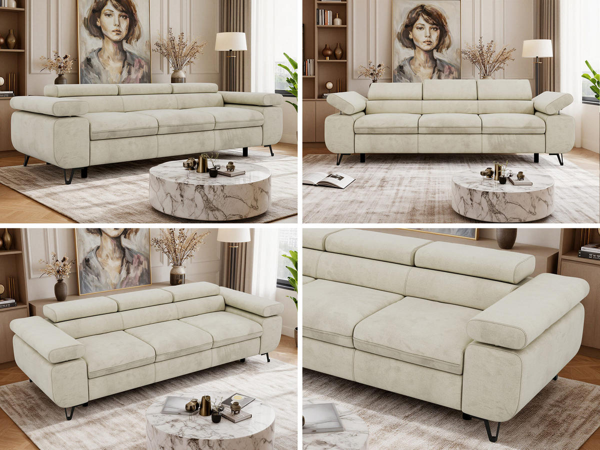 TŘÍMÍSTNÁ POHOVKA PETER 3 - Béžová Samet - černá/béžová, kov/textil (262/76/99cm) - MKS