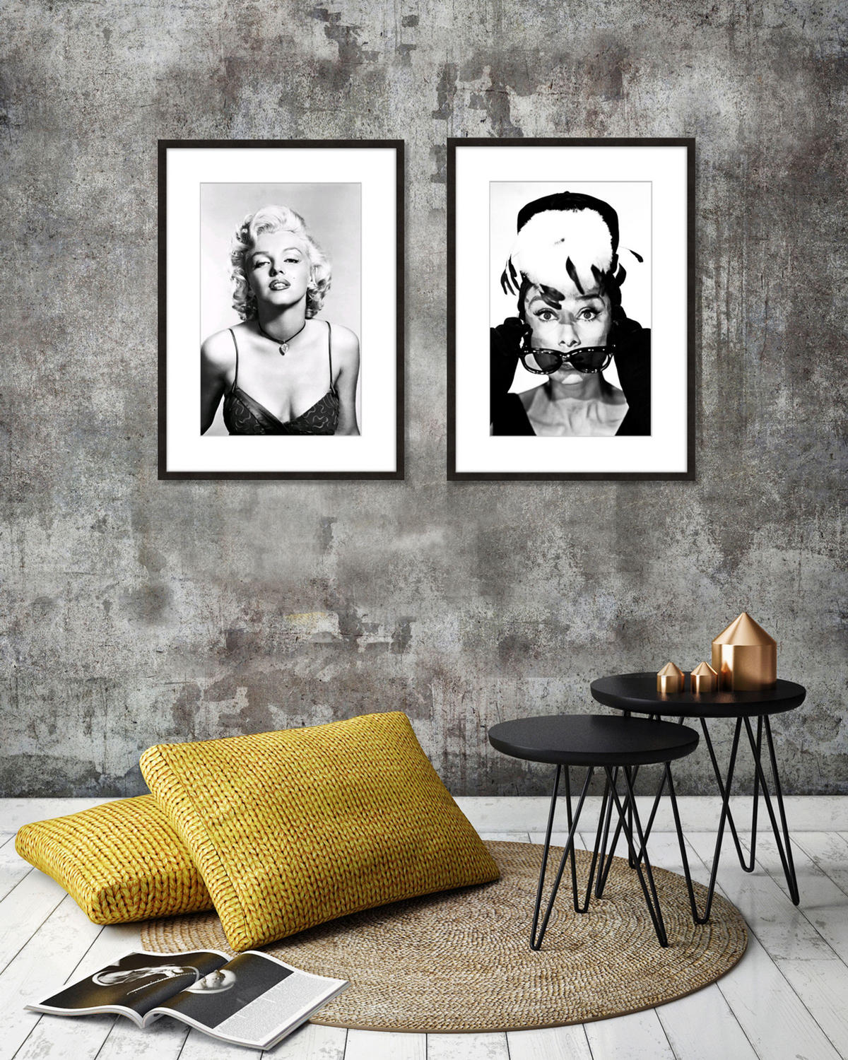 BILD mit Rahmen 51x71 cm Marilyn Monroe Schwarz-Weiß - Weiß, Holz (51/71cm) - artissimo