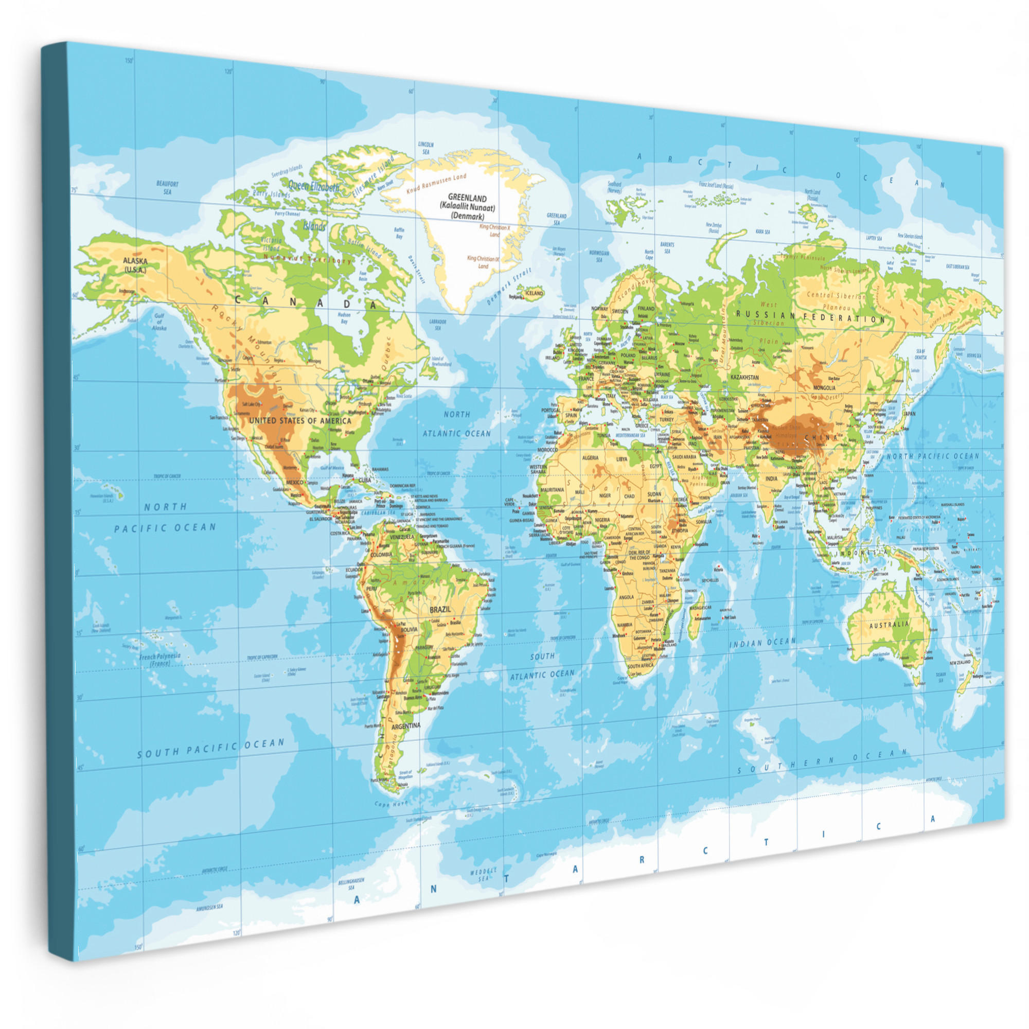 MuchoWow OBRAZ NA PLÁTNĚ Mapa světa - Statistická - Modrá - Země - Vzdělávací 120x80 cm