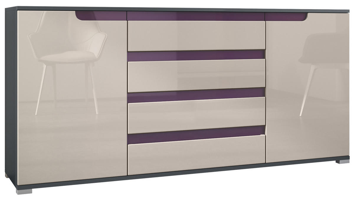 SIDEBOARD Sylt Sandgrau Hochglanz / Brombeer Hochglanz - Sandfarben, Holzwerkstoff (166.5/75.5/35cm) - Vladon