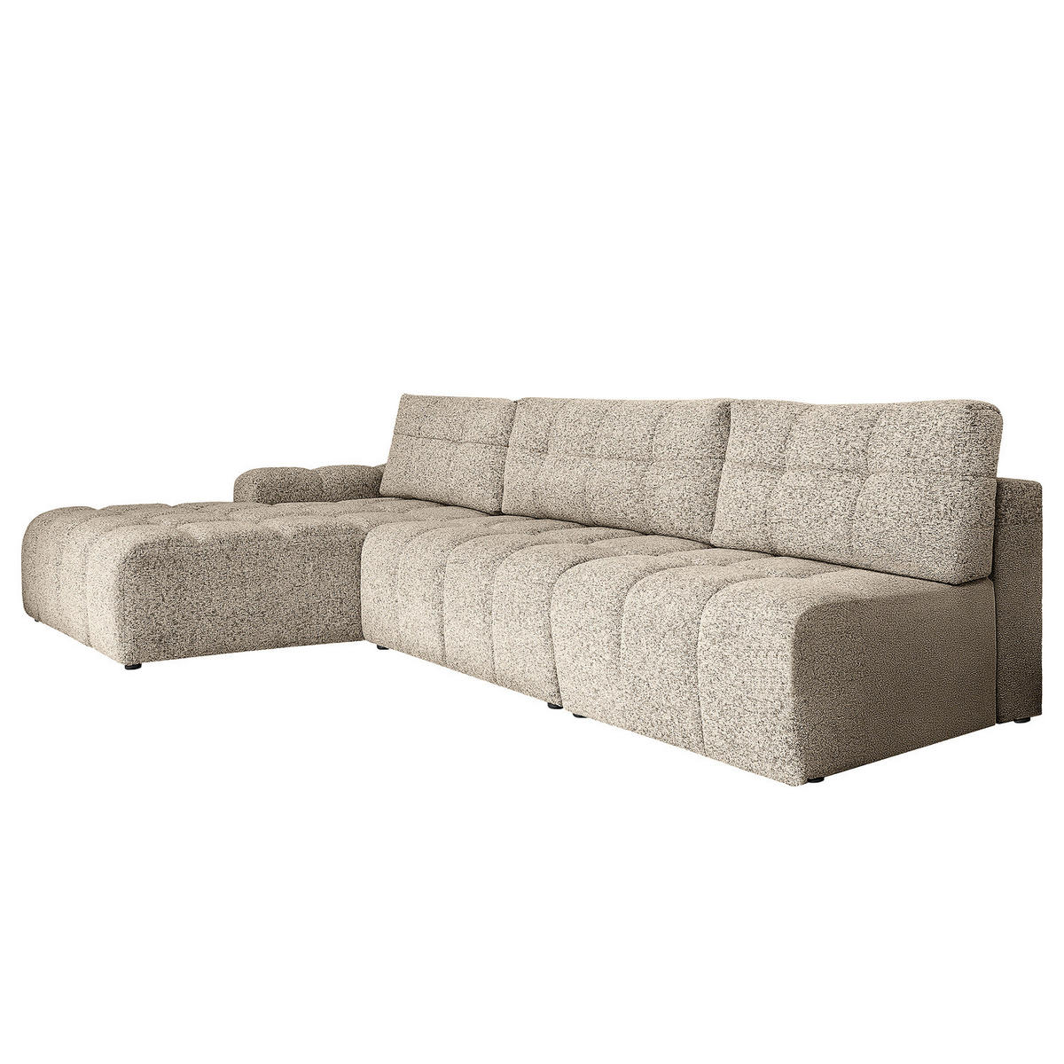 ECKSOFA mit Schlaffunktion - Strukturstoff - Creme/Schwarz, Kunststoff/Textil (338/184cm) - home24