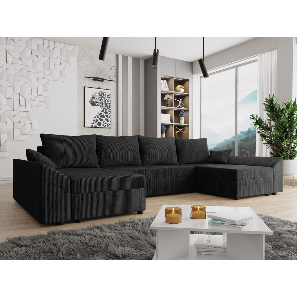 Thumbnail - Mirjan24 Wohnlandschaft, Schwarz, Textil, 6-Sitzer, U-Form,Rechteckig, 310x82x140 cm, Wohnzimmer, Sofas & Couches, Wohnl...