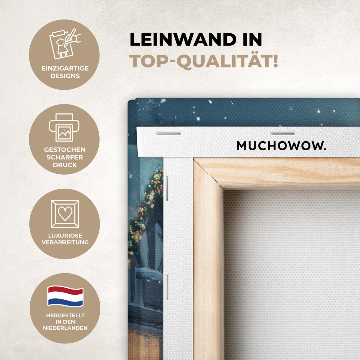 LEINWANDBILD Weihnachtsdorf - Weihnachten - Schnee - Winter 50x50 cm - Dunkelblau, Textil (50/50cm) - MuchoWow