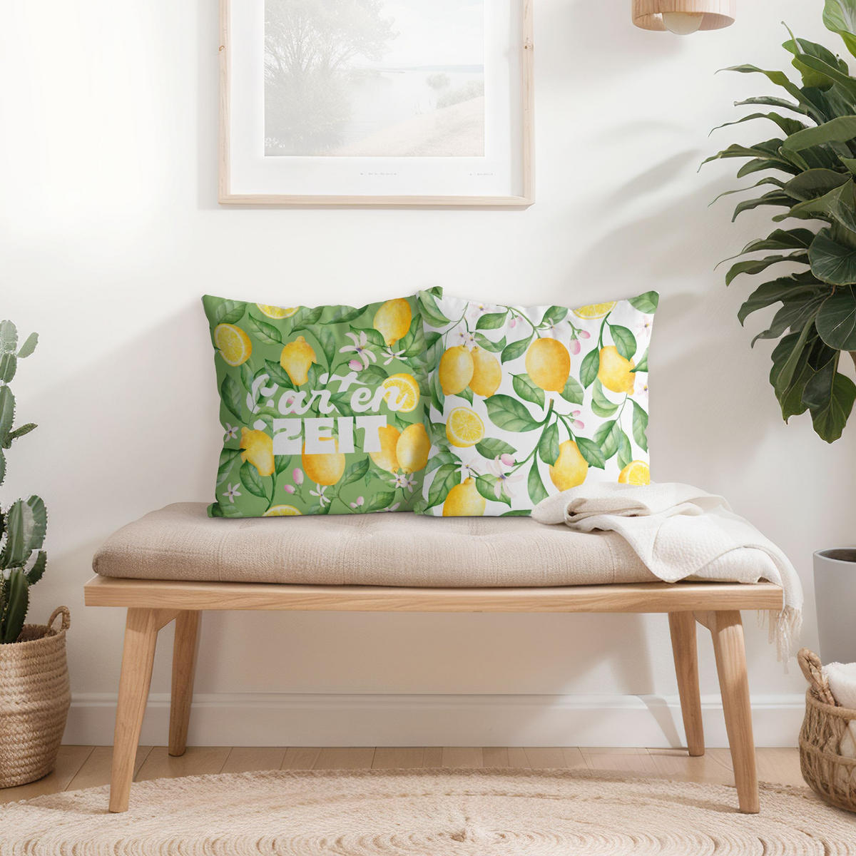 DEKOKISSEN 2er-Set Mein Garten Duo II 50/50 cm - Gelb, Textil (50/50cm) - Bilderwelten
