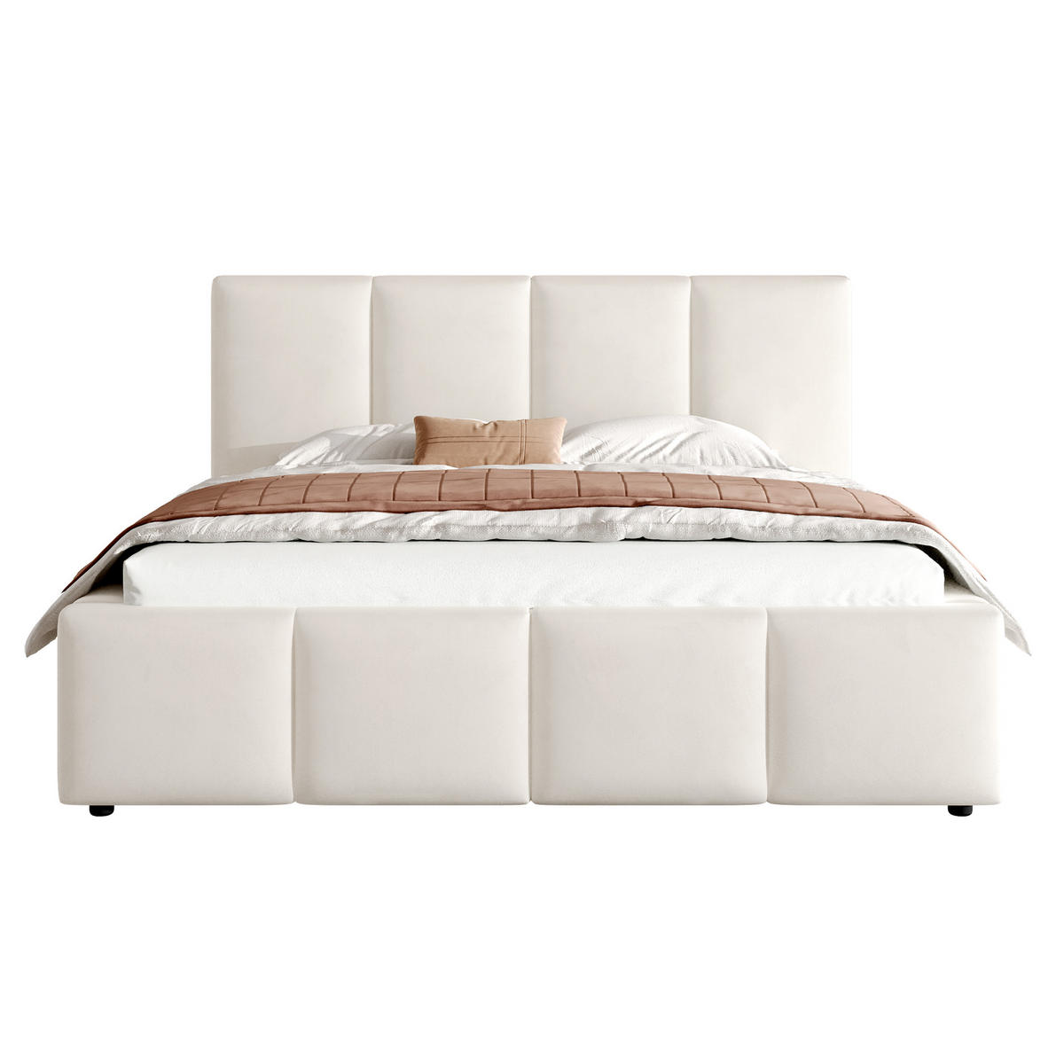 POLSTERBETT 180/200 cm in Beige Chenille mit Kopfteil - Beige, Holzwerkstoff/Textil (180/200cm) - WISHDOR
