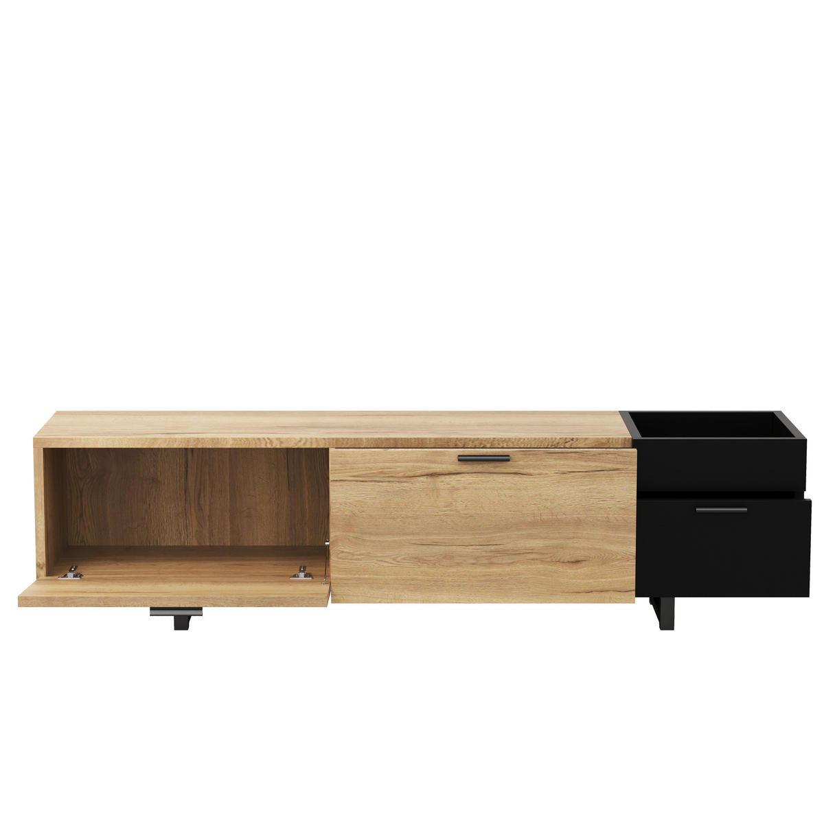 LOWBOARD 180/38/49 cm aus Holzwerkstoff mit LED-Beleuchtung Schwarz/Naturfarben - Schwarz, Holzwerkstoff (180/49/38cm) - Modenvie