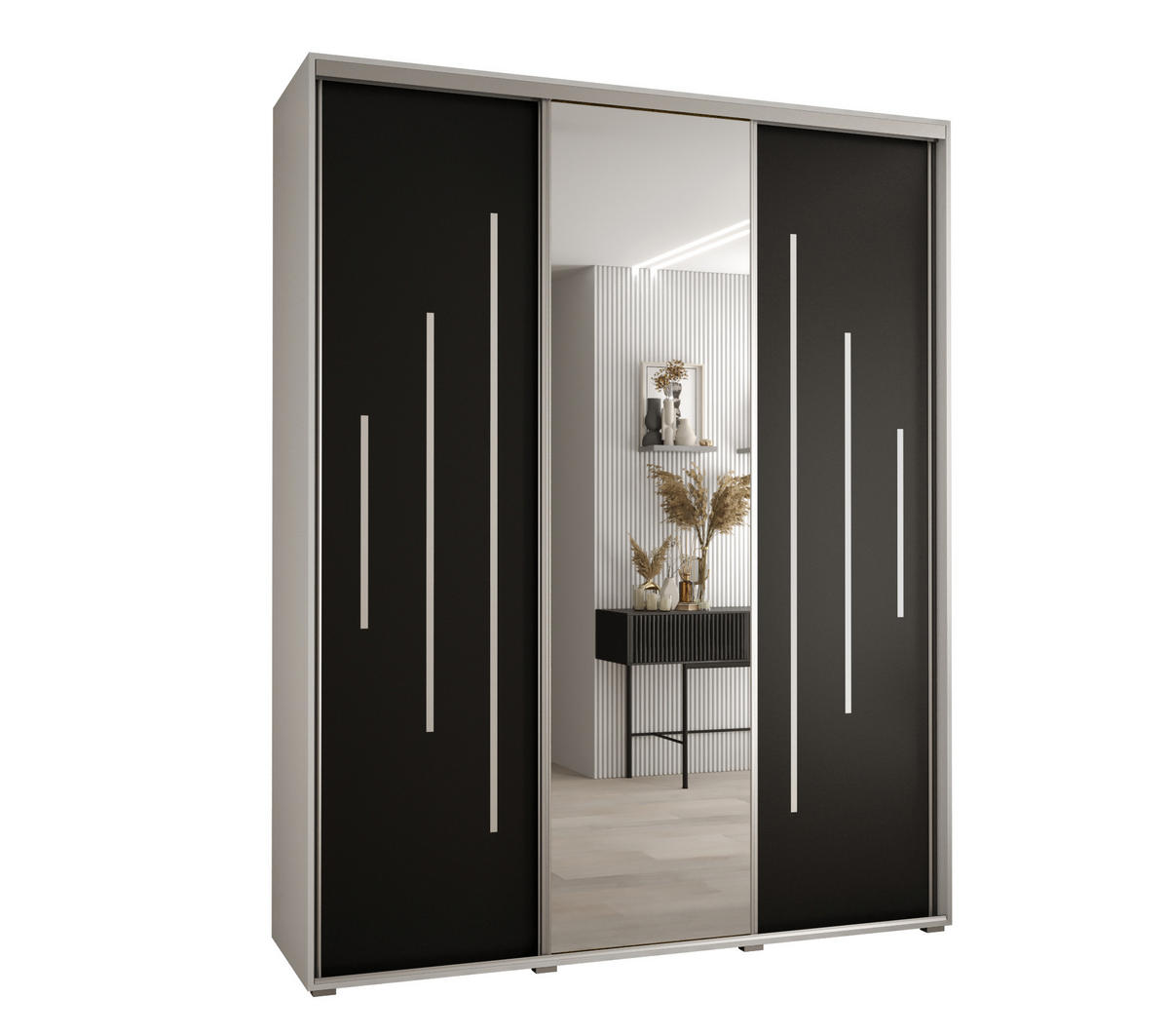 SCHWEBETÜRENSCHRANK 235,2/200/60 3-türig - Silberfarben/Schwarz, Holz/Metall (200/235/60cm) - Abiks Möbel