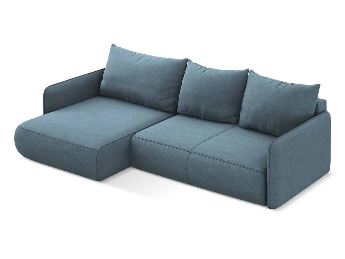 ECKSOFA mit Schlaffunktion Strukturstoff Stoff Blau - Blau/Schwarz, Kunststoff/Textil (148/240cm) - Makamii