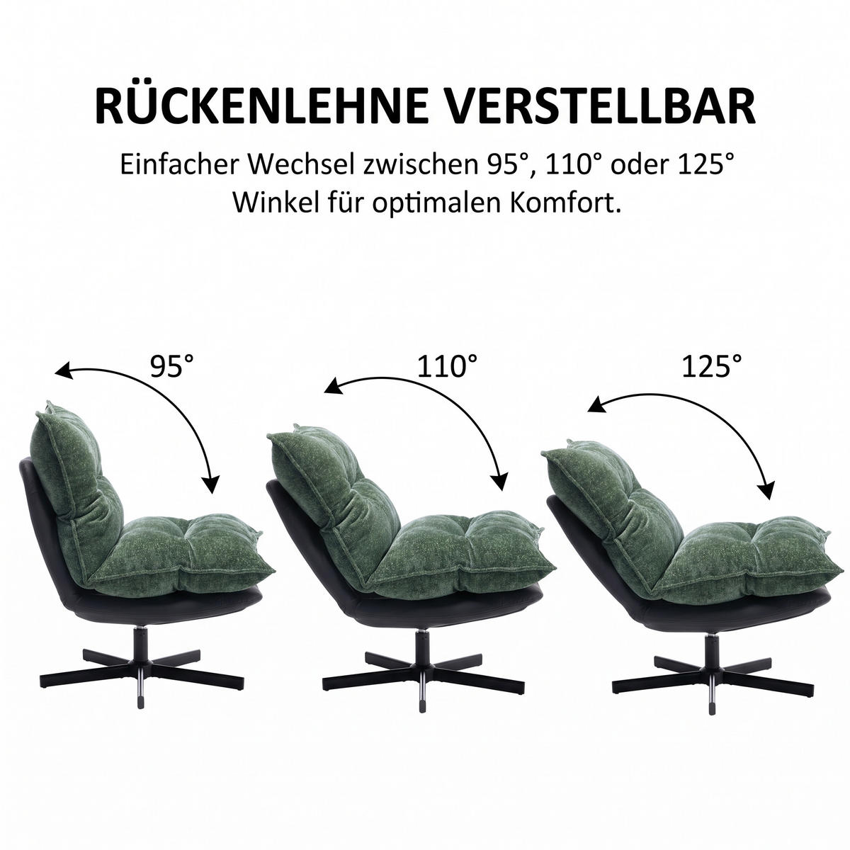 SESSEL Drehbar Relaxsessel 3-Stufen Lehne Memory Foam - Dunkelgrün, Textil (81/60/106cm) - Urban Meuble