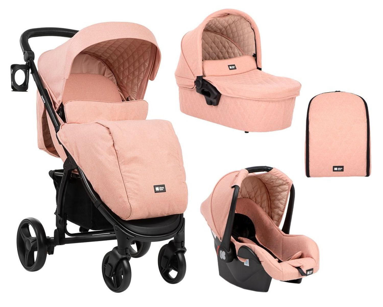 KOMBIKINDERWAGEN Madrid 3 in 1 rosa Babyschale, Babywanne, faltbar, Tasche - Pink/Rosa, Metall (107/58/70cm) - Kikka boo