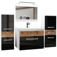 BADMÖBEL Badezimmer Schwarz Eiche Wotan Glänzend Matt - Eiche Wotan/Schwarz, Holz (140/81/40cm) - B BELINI GROUP