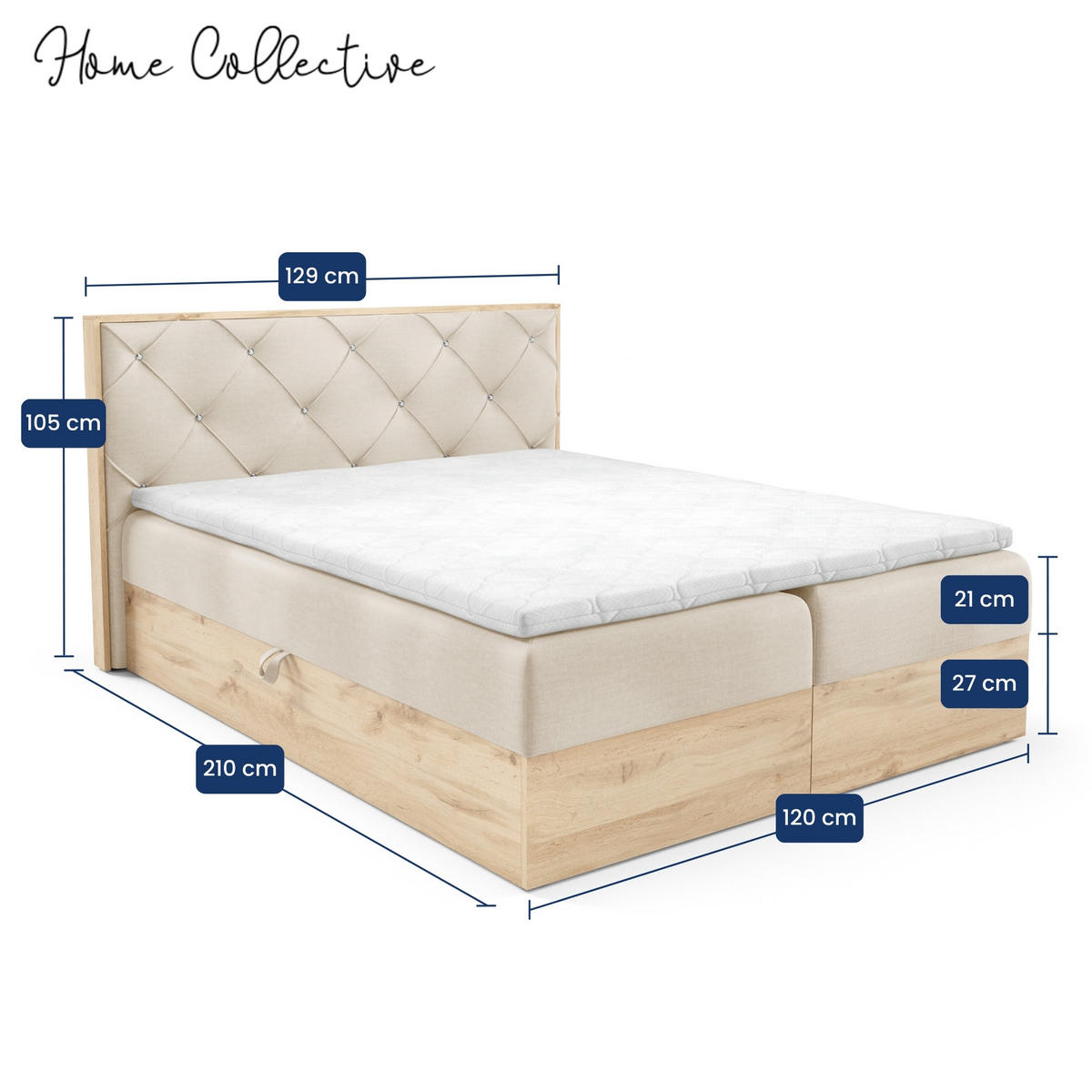 BOXBETT Holzoptik Sonoma Eiche mit Topper 120x200 cm Creme - Creme, Textil (120/200cm) - Home Collective