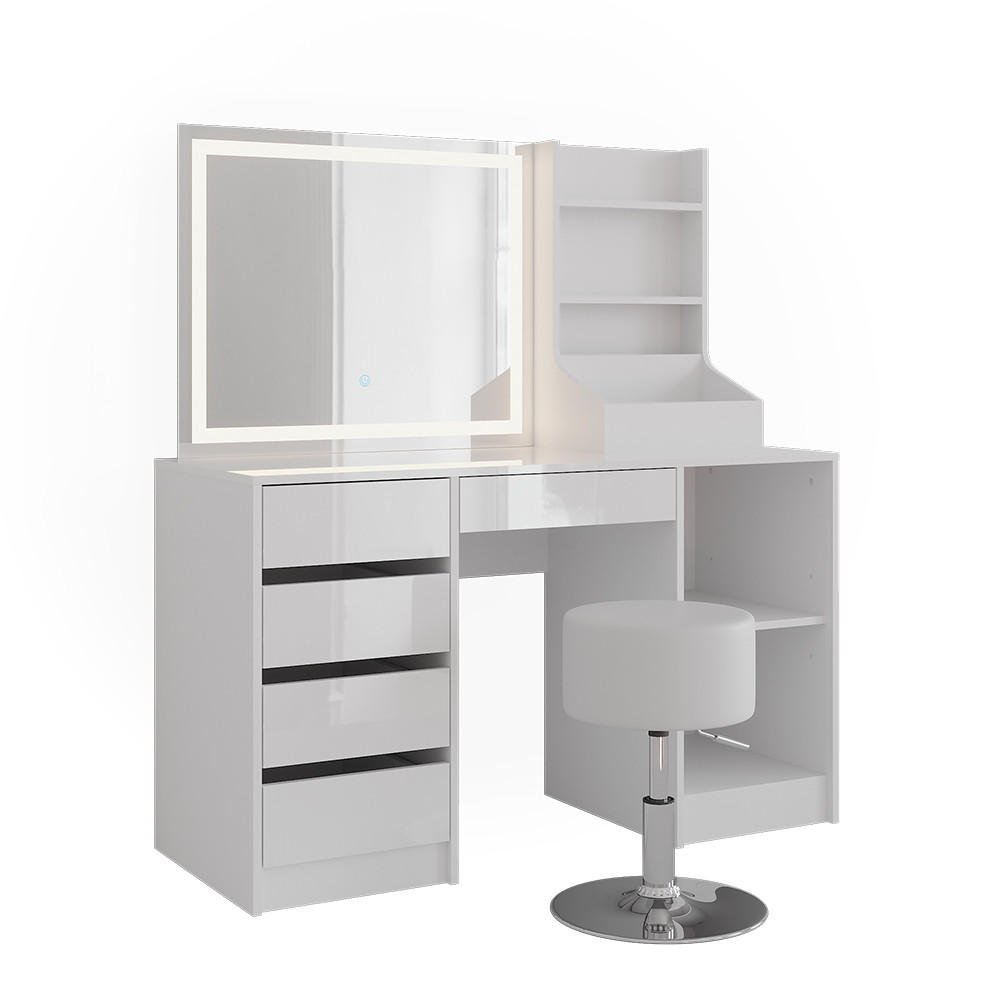 SCHMINKTISCH Sherry Weiß/Weiß Hochglanz 128.2 cm 4 Teile - Weiß Hochglanz, Holzwerkstoff (128.2/76/50.1cm) - Vicco