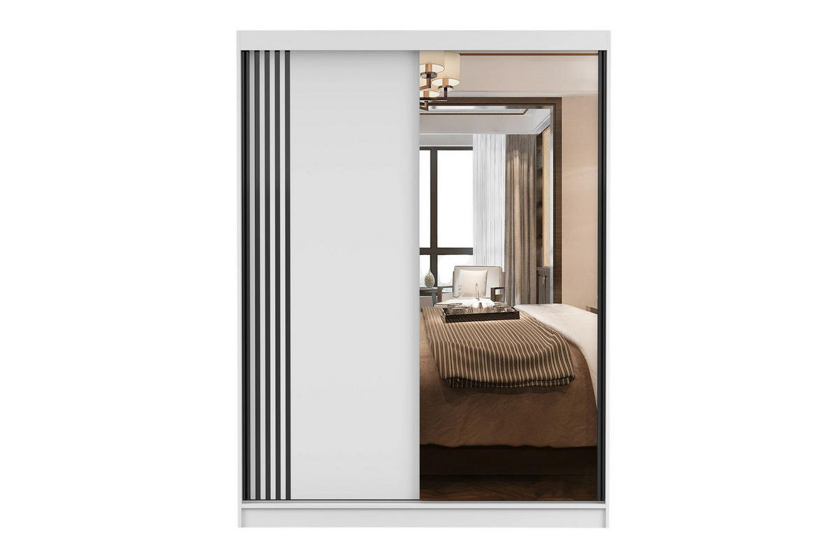 SCHWEBETÜRENSCHRANK VELMA 07 150/200 in Weiß mit Spiegel und LED - Weiß, Holzwerkstoff (150/61/200cm) - Deine Möbel 24