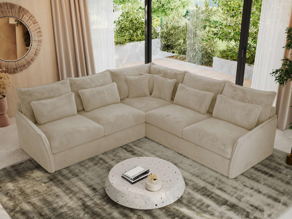 ECKSOFA VERSO L Creme Plüsch - Creme/Schwarz, Kunststoff/Textil (270/270cm) - MKS
