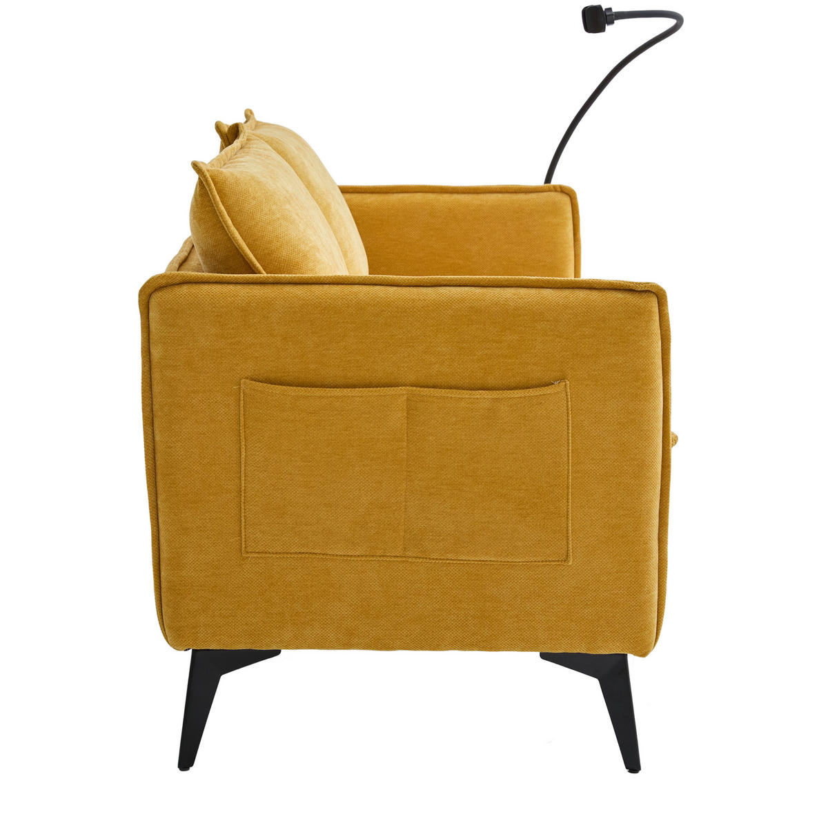SOFA 2-Sitzer mit Handyhalterung und Ablagefächern Chenille Gelb 127/69/66 cm - Gelb, Textil (127/66/69cm) - OKWISH
