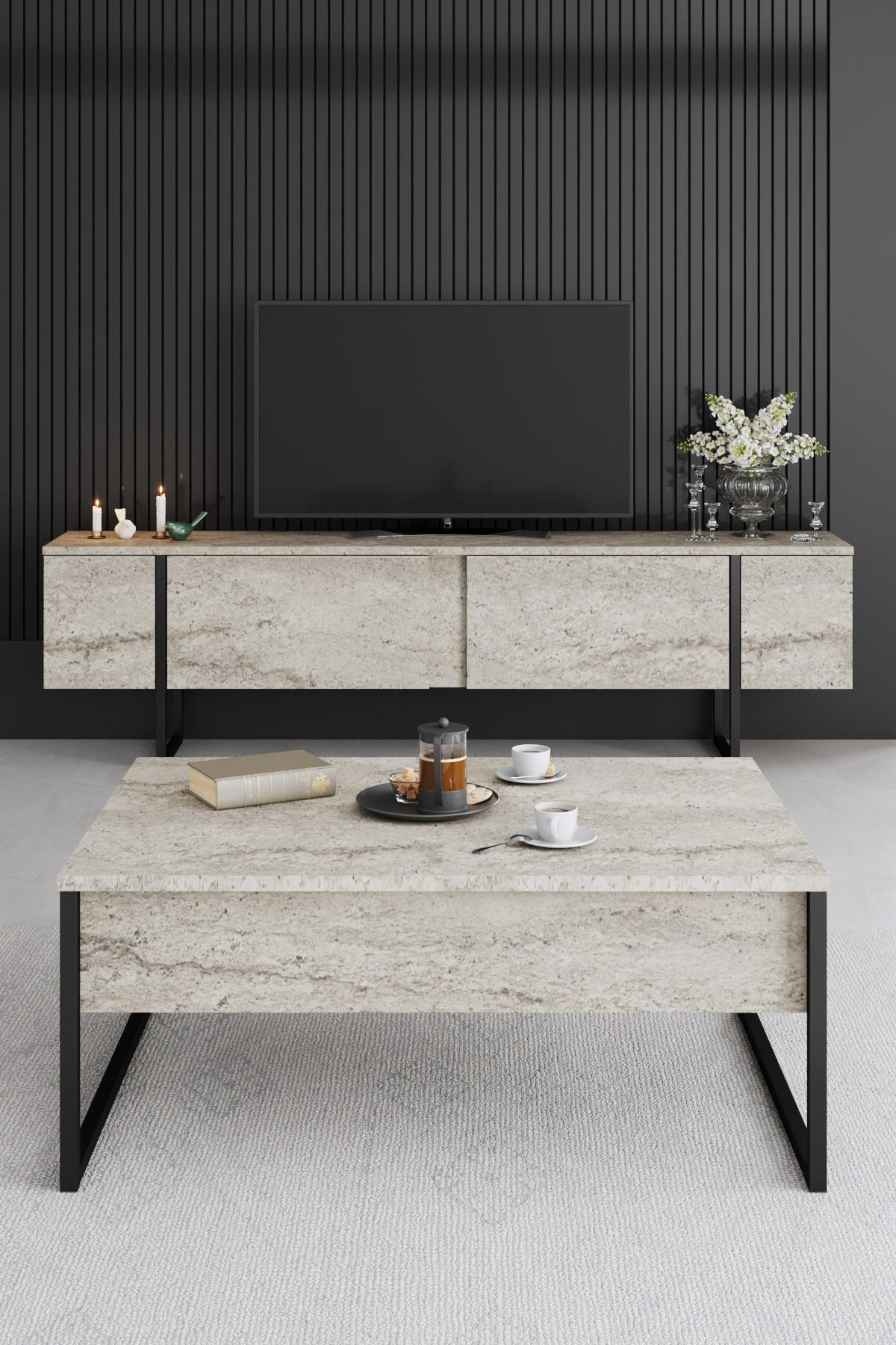 TV-MÖBEL luxe beige - Goldfarben/Schwarz, Holz (30/50/180cm) - Habitat Garten