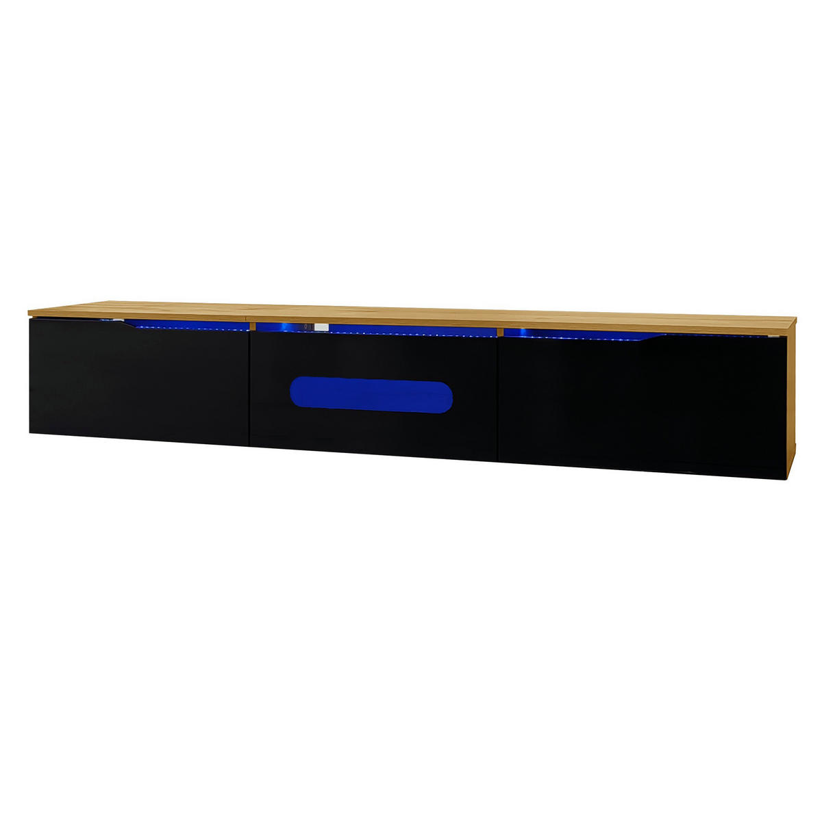 TV skříňka, 180/35/30 cm, MDF a dřevotříska, černá/dekor dřeva, LED - černá, kompozitní dřevo (180/30/35cm) - BEAOK