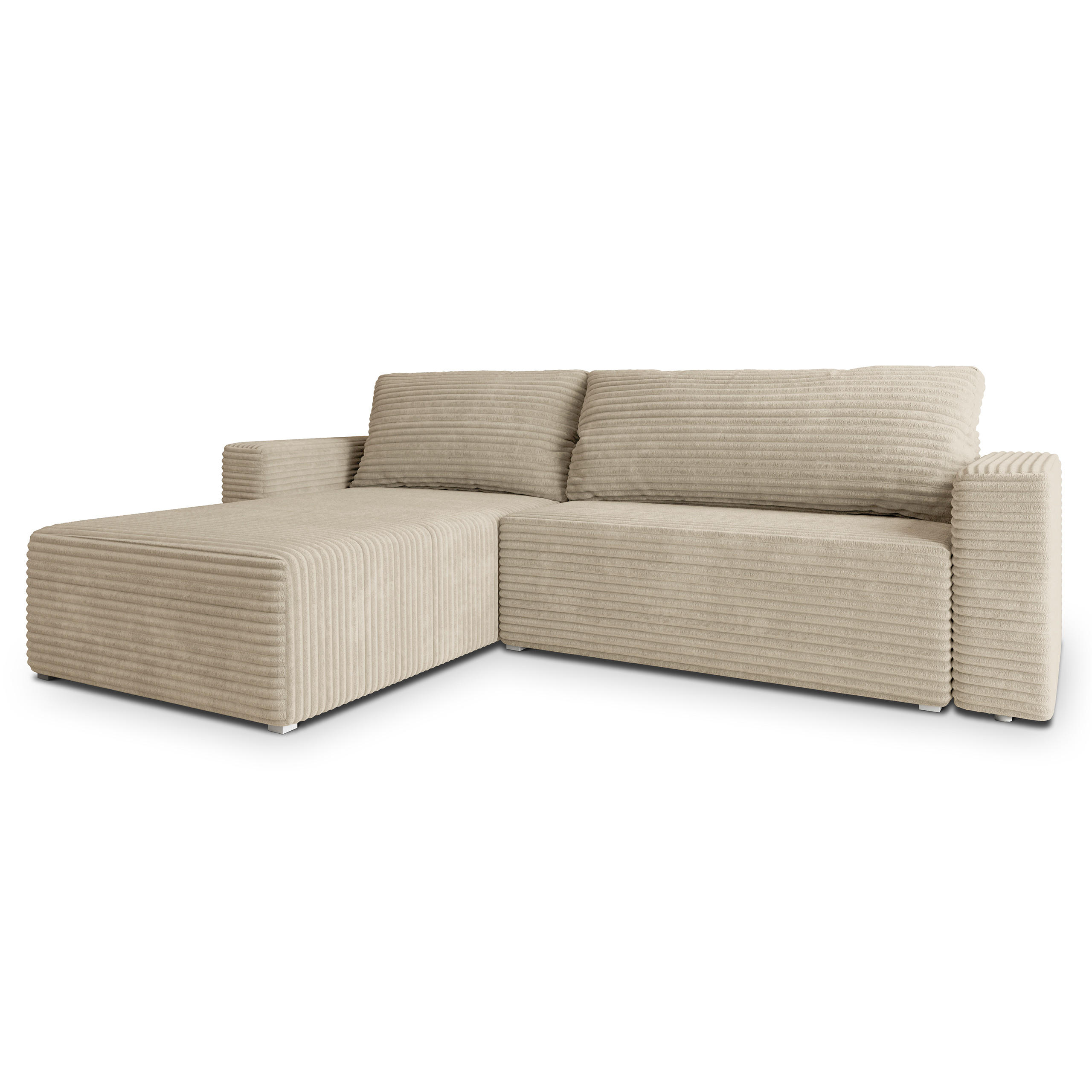 ECKSOFA CALTI T Creme Kordstoff mit Schlaffunktion - Creme, Holzwerkstoff/Textil (283/183cm) - MASSENO