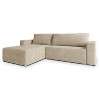 ECKSOFA CALTI T Creme Kordstoff mit Schlaffunktion - Creme, Holzwerkstoff/Textil (283/183cm) - MASSENO