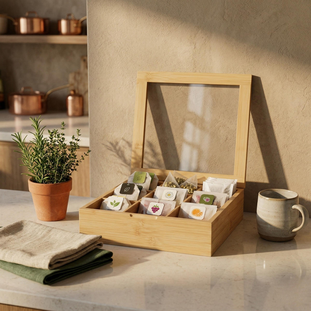 TEEBOX Nove Bambus 9 Fächer - Beige, Naturmaterialien (24/9.5/24cm) - AROMELIO