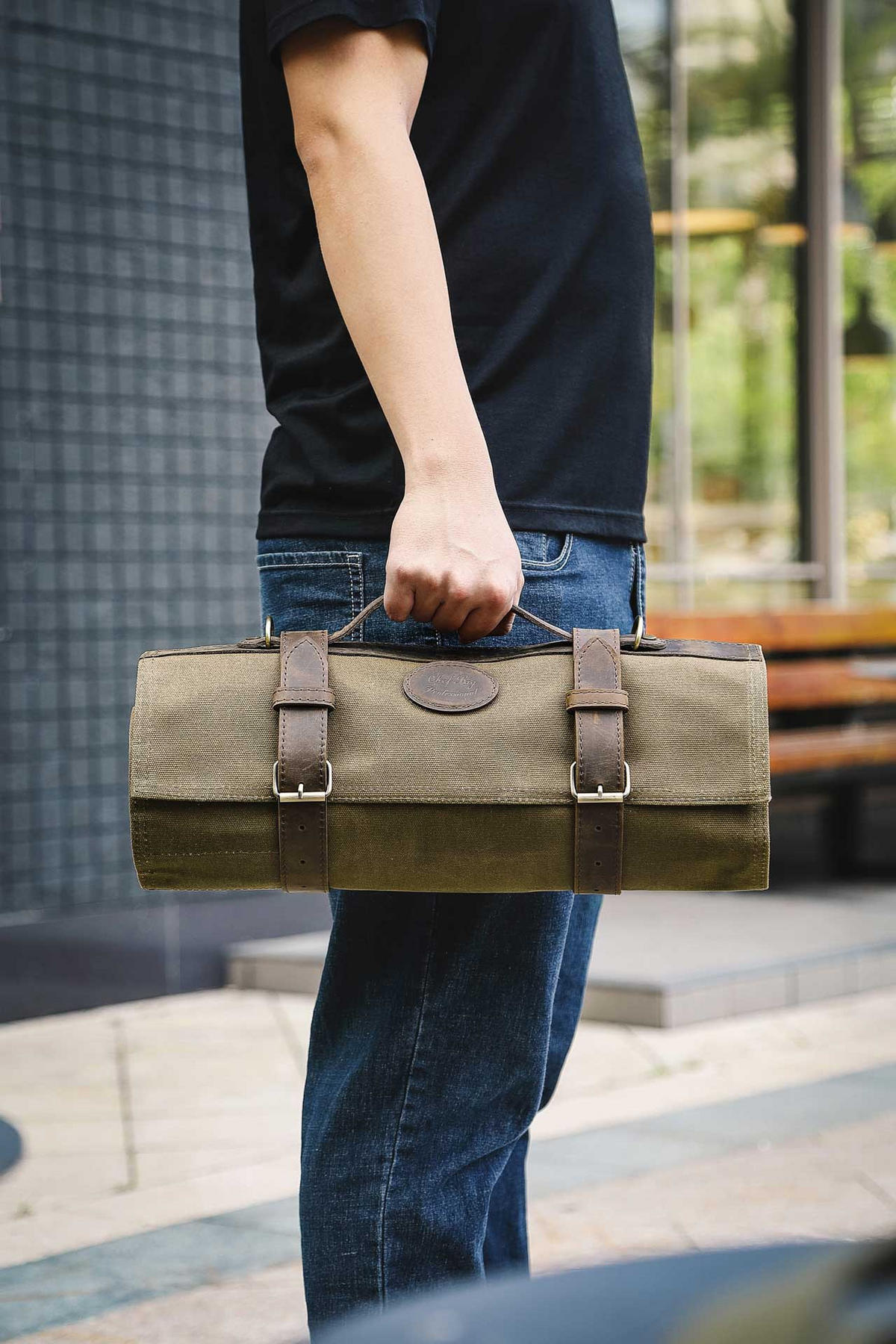 MESSERTASCHE GRÜN 12 SCHLITZE - Dunkelgrün, Leder (95/1/43cm) - Zayiko