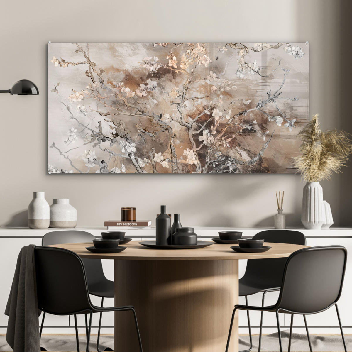 ACRYLGLASBILD Mandelblüte - Kunst - Van Gogh - Beige - Abstrakt 120x60 cm - Braun, Glas (120/60cm) - MuchoWow
