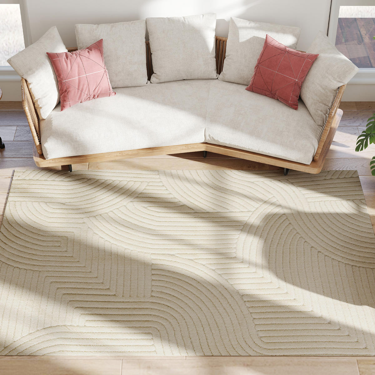 TEPPICH DE-14314 geometrisches Hoch-Tief-Muster Creme - Weiß, Textil (160/230cm) - ComfortXL