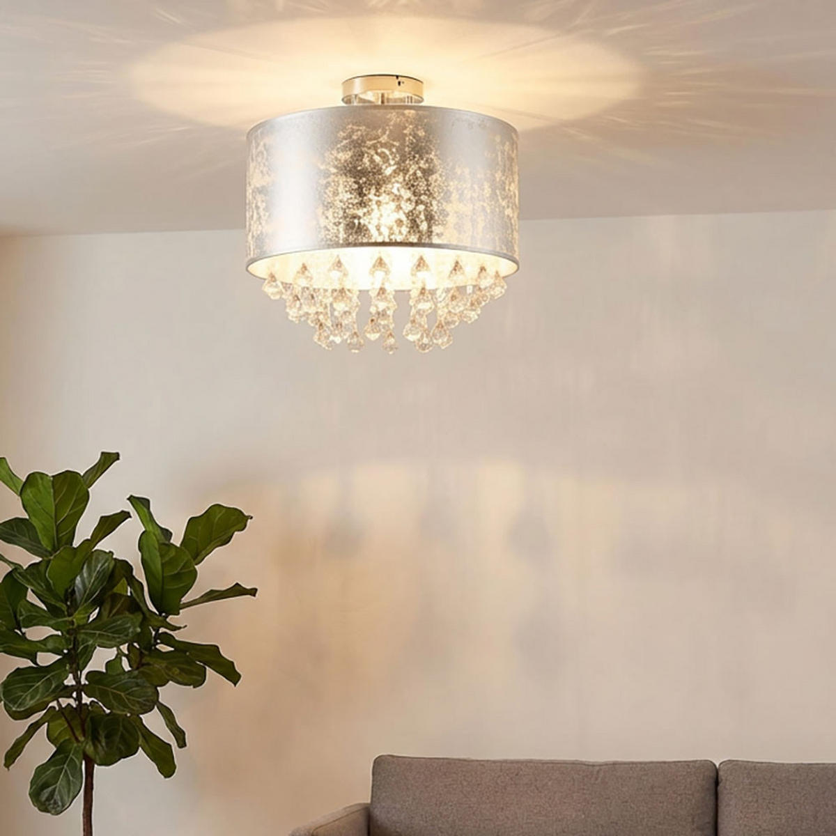 DECKENLEUCHTE AMY Silber Textil - Silberfarben, Metall (40/40/38cm) - Globo Lighting