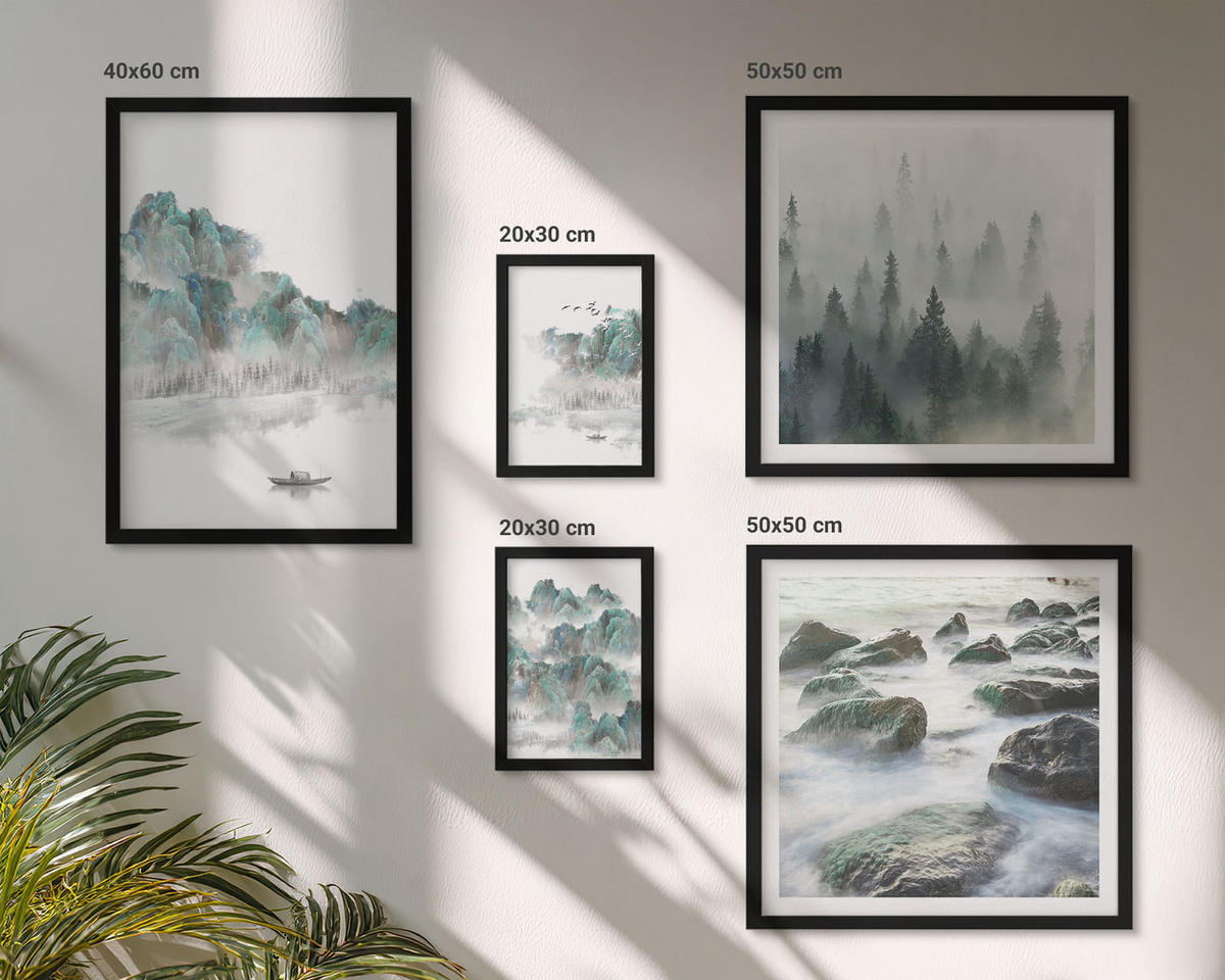 WANDBILDER 5er-Set - 50x50 cm & 20x30 cm & 40x60 cm Schwarzer Rahmen - Sommerwiesenblumen Sonnenuntergang - Schwarz, Kunststoff (40/60cm) - ArtPrintCave