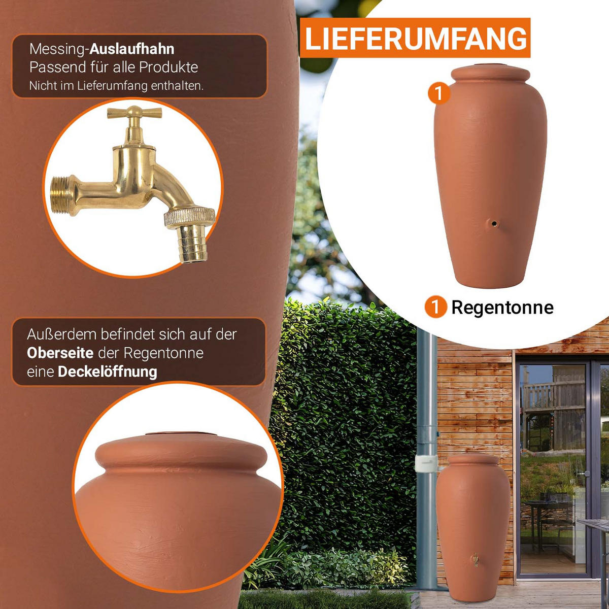 AMPHORE Regentonne 300 L, kotta - Terracotta, Kunststoff (68/129/68cm) - GARANTIA