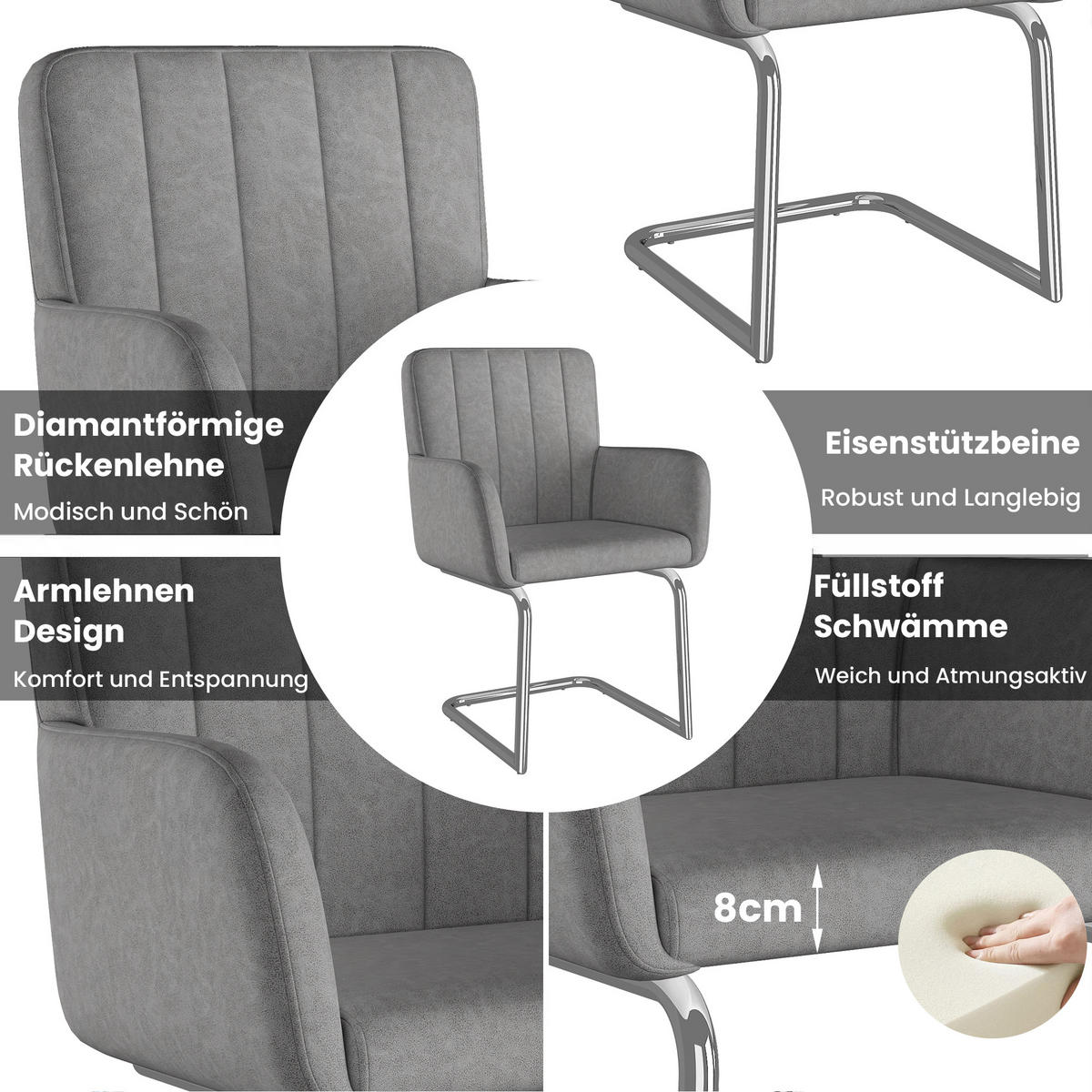 SCHWINGSTUHL DE-35882 2er-Set mit Z-förmigen Metallbeinen Grau - Grau, Metall (57/86/56cm) - ComfortXL