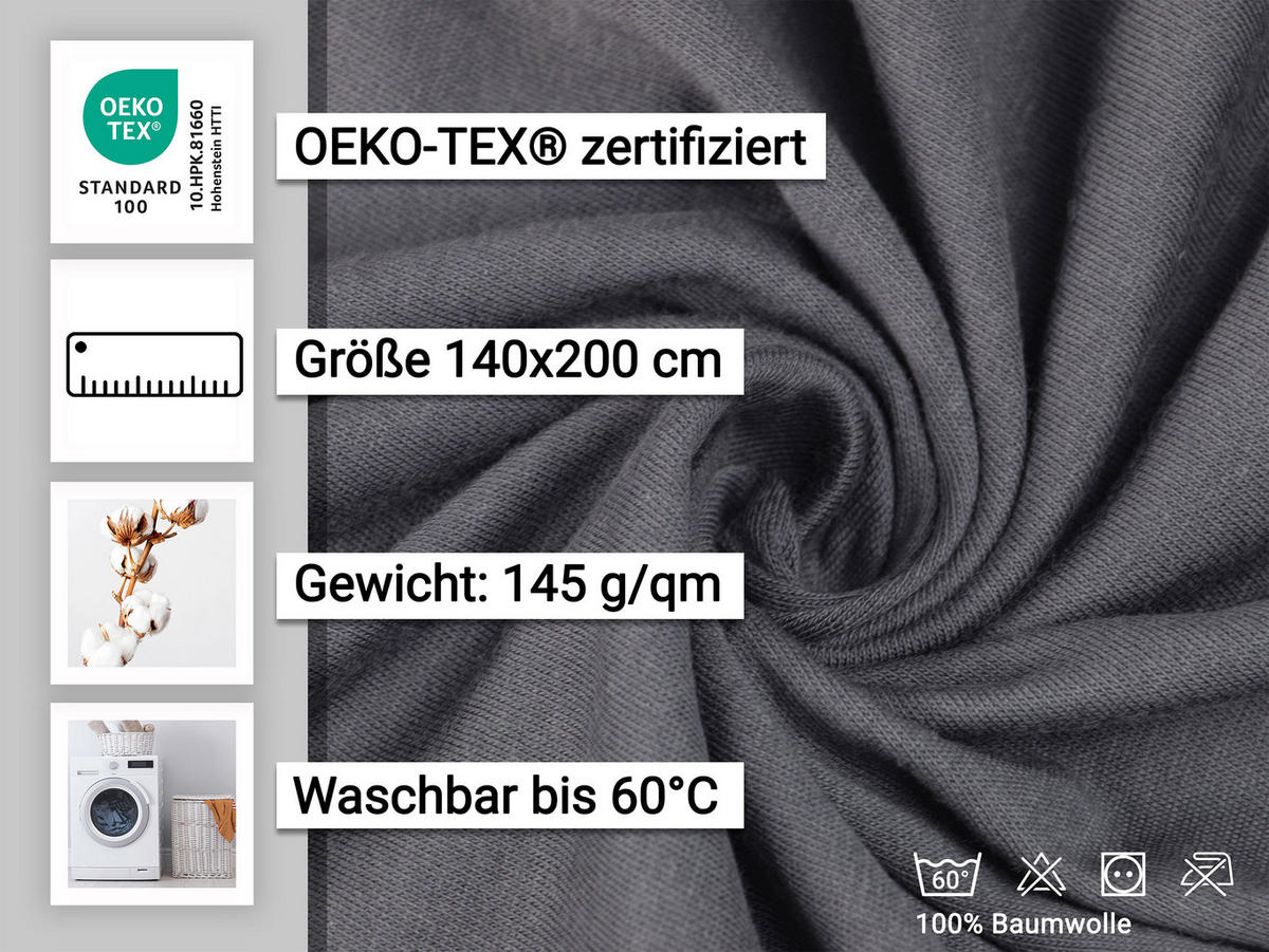 SPANNBETTLAKEN, 140x200 cm, 100% Baumwolle, Grau - Dunkelgrau, Textil (140/200cm) - Zollner
