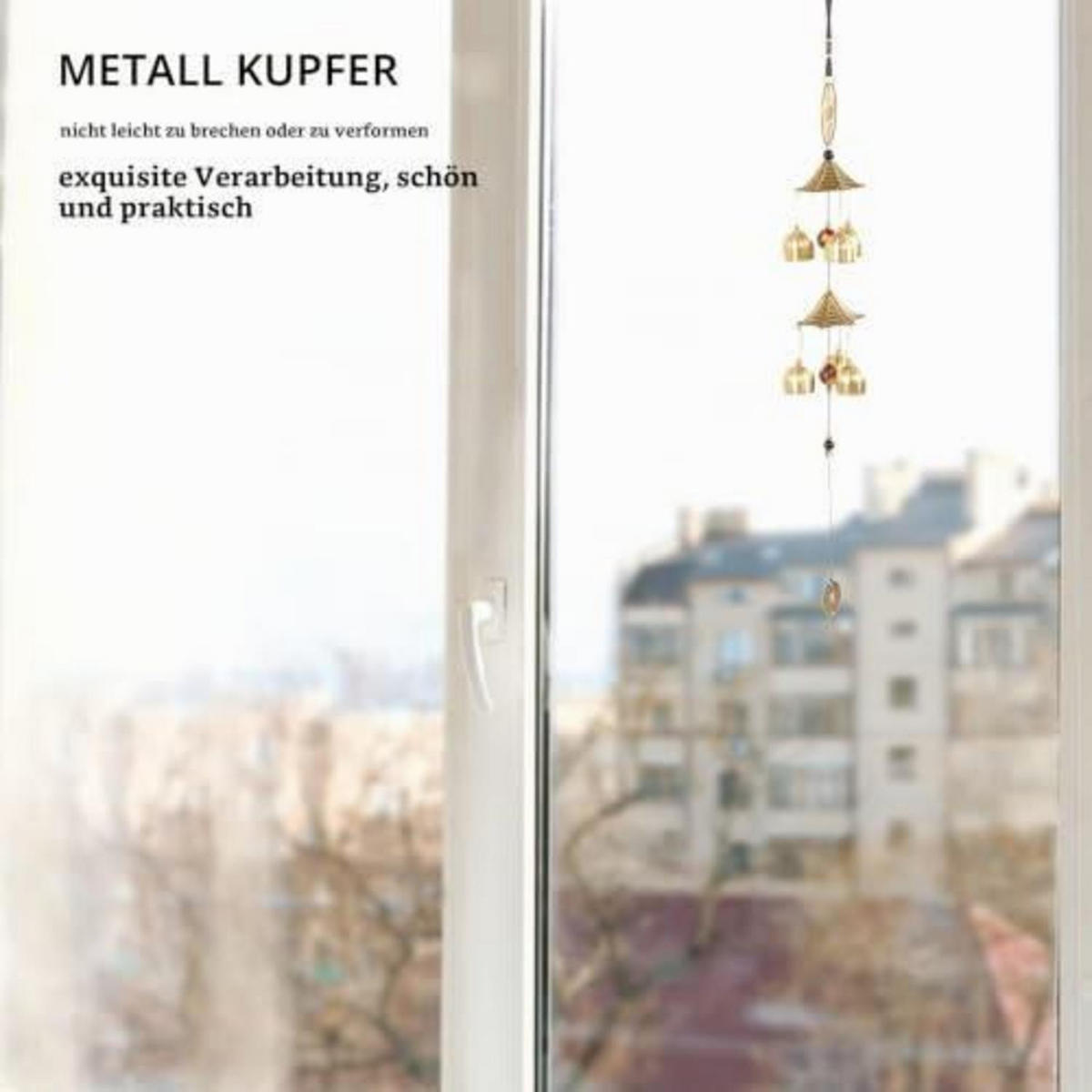 WINDSPIEL Metall mit Glocken und Glücksmünze - Goldfarben, Metall (60/10/10cm)
