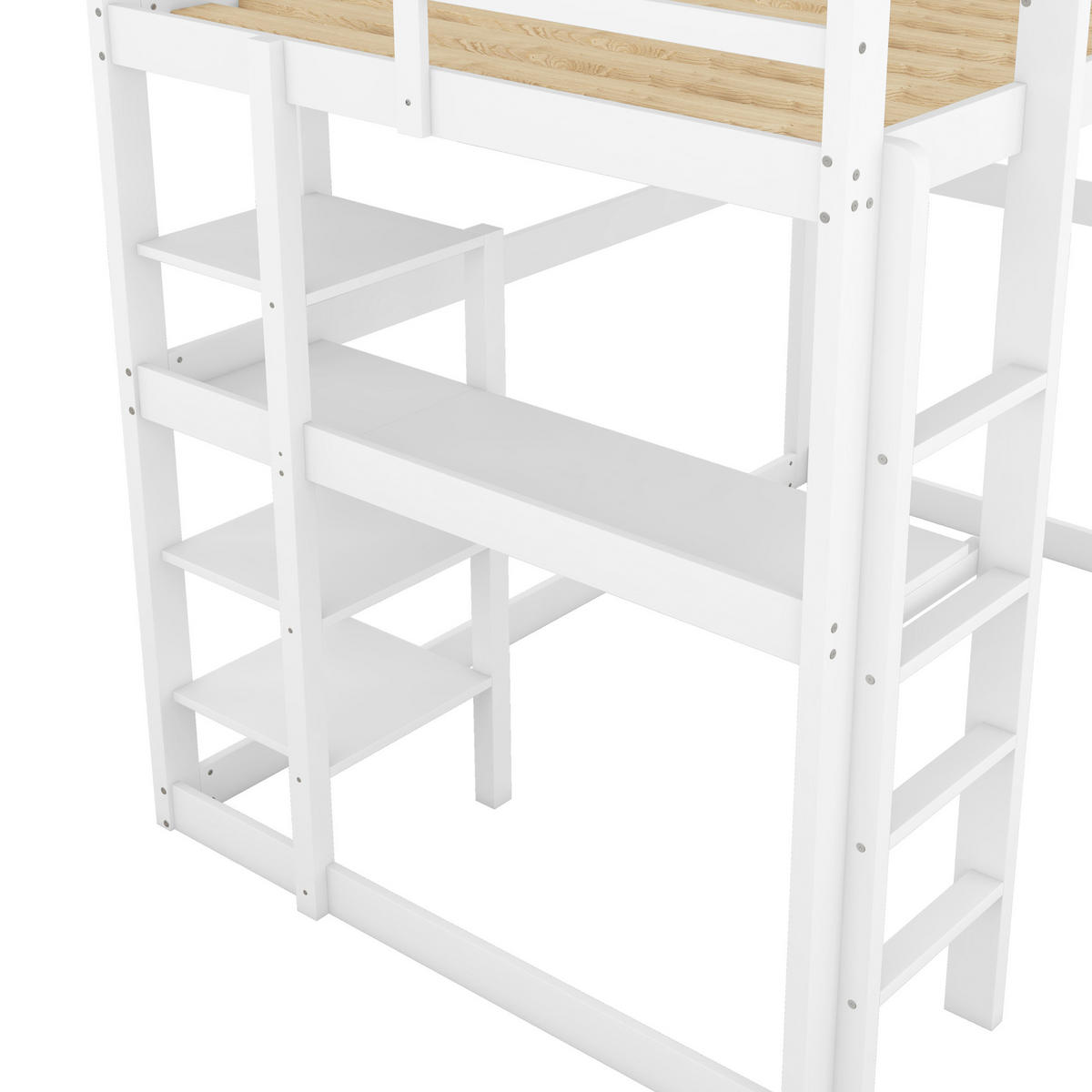 HOCHBETT 140/200 cm in Antikweiß aus Kiefer mit Schreibtisch und 4 Ablagefächern - Weiß, Holz (140/200cm) - Flora Grace