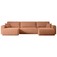 WOHNLANDSCHAFT mit Schlaffunktion und Bettkasten ORRO-U - 362x145x83 cm Koralle Velours - Koralle/Schwarz, Holzwerkstoff/Kunststoff (362/83/145cm) - ALTDECOR