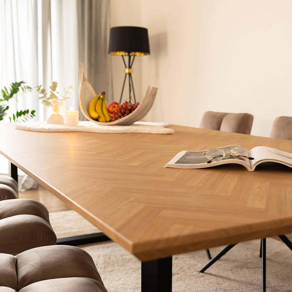 ESSTISCH Eckig AVENCIA inkl. U-Fuß - 240 x 120 cm Fishbone Oak - Braun, Holz (240/120/4cm) - Home Deluxe