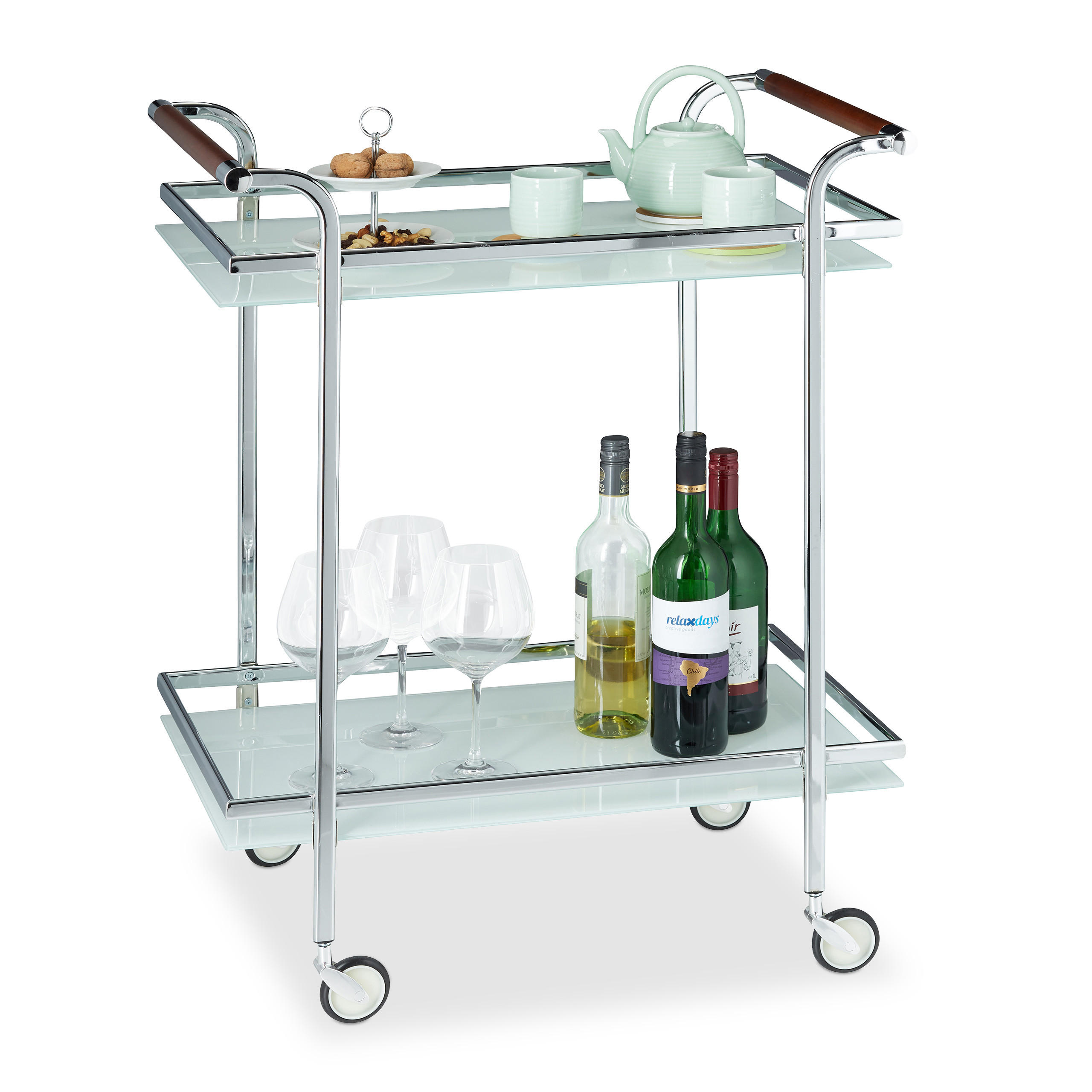 SERVIERWAGEN - Silberfarben, Glas/Metall (66/85/43cm) - Relaxdays