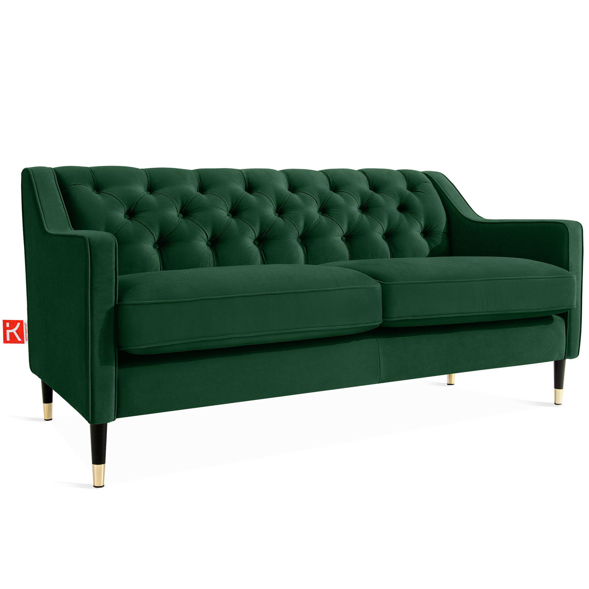 2-SITZER-SOFA NOMUS gesteppt, Dunkelgrün - Wengefarben/Dunkelgrün, Holzwerkstoff (170/78/80cm) - KONSIMO®